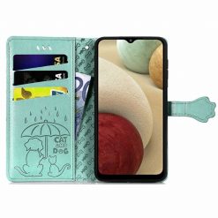 Peněženkové pouzdro Embossing Pattern Pes a Kočka zelené – Samsung Galaxy A12 / M12 | Levné Kryty | Levné Kryty | Levné Kryty