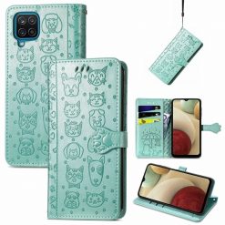Peněženkové pouzdro Embossing Pattern Pes a Kočka zelené – Samsung Galaxy A12 / M12 | Levné Kryty | Levné Kryty | Levné Kryty