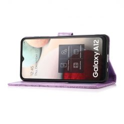 Peněženkové pouzdro Embossing Pattern Slunečnice fialové – Samsung Galaxy A12 / M12 | Levné Kryty | Levné Kryty | Levné Kryty