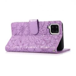 Peněženkové pouzdro Embossing Pattern Slunečnice fialové – Samsung Galaxy A12 / M12 | Levné Kryty | Levné Kryty | Levné Kryty
