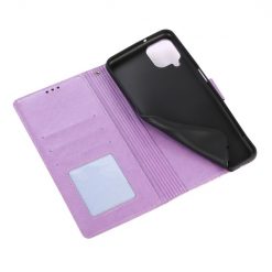 Peněženkové pouzdro Embossing Pattern Slunečnice fialové – Samsung Galaxy A12 / M12 | Levné Kryty | Levné Kryty | Levné Kryty