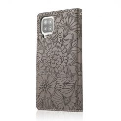 Peněženkové pouzdro Embossing Pattern Slunečnice šedé – Samsung Galaxy A12 / M12 | Levné Kryty | Levné Kryty | Levné Kryty
