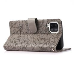 Peněženkové pouzdro Embossing Pattern Slunečnice šedé – Samsung Galaxy A12 / M12 | Levné Kryty | Levné Kryty | Levné Kryty