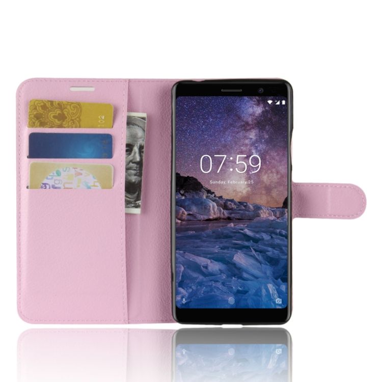 Peněženkové pouzdro Litchi růžové – Nokia 7 Plus | Levné Kryty | Levné Kryty | Levné Kryty