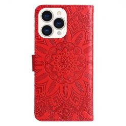 Peněženkové pouzdro Embossing Pattern Slunečnice červené – Apple iPhone 14 Pro | Levné Kryty | Levné Kryty | Levné Kryty