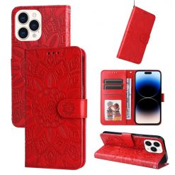 Peněženkové pouzdro Embossing Pattern Slunečnice červené – Apple iPhone 14 Pro | Levné Kryty | Levné Kryty | Levné Kryty