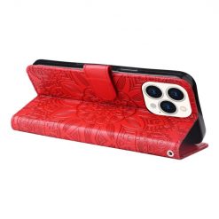 Peněženkové pouzdro Embossing Pattern Slunečnice červené – Apple iPhone 14 Pro | Levné Kryty | Levné Kryty | Levné Kryty