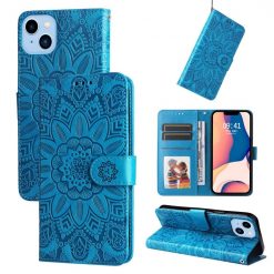 Peněženkové pouzdro Embossing Pattern Slunečnice modré – Apple iPhone 14 Plus | Levné Kryty | Levné Kryty | Levné Kryty
