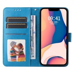 Peněženkové pouzdro Embossing Pattern Slunečnice modré – Apple iPhone 14 Plus | Levné Kryty | Levné Kryty | Levné Kryty