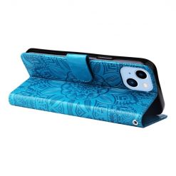 Peněženkové pouzdro Embossing Pattern Slunečnice modré – Apple iPhone 14 Plus | Levné Kryty | Levné Kryty | Levné Kryty