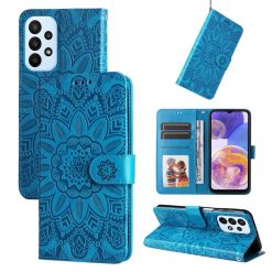 Peněženkové pouzdro Embossing Pattern Slunečnice modré – Samsung Galaxy A23 5G / M23 | Levné Kryty | Levné Kryty | Levné Kryty