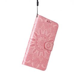 Peněženkové pouzdro Embossing Pattern Slunečnice růžové – Apple iPhone 14 Pro | Levné Kryty | Levné Kryty | Levné Kryty