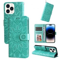 Peněženkové pouzdro Embossing Pattern Slunečnice zelené – Apple iPhone 14 Pro Max | Levné Kryty | Levné Kryty | Levné Kryty