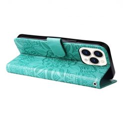 Peněženkové pouzdro Embossing Pattern Slunečnice zelené – Apple iPhone 14 Pro Max | Levné Kryty | Levné Kryty | Levné Kryty