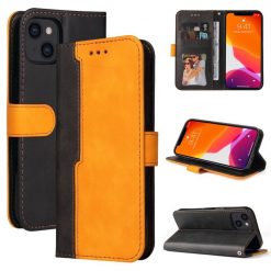 Peněženkové pouzdro Stitching černo-oranžové – Apple iPhone 14 Plus | Levné Kryty | Levné Kryty | Levné Kryty