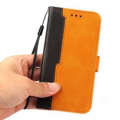 Peněženkové pouzdro Stitching černo-oranžové – Apple iPhone 14 Plus | Levné Kryty | Levné Kryty | Levné Kryty