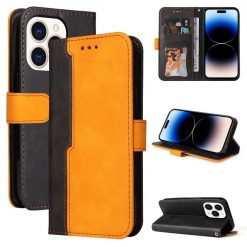 Peněženkové pouzdro Stitching černo-oranžové – Apple iPhone 14 Pro | Levné Kryty | Levné Kryty | Levné Kryty