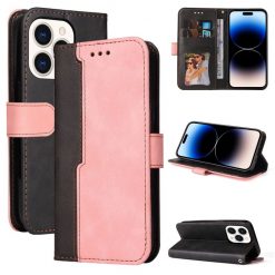 Peněženkové pouzdro Stitching černo-růžové – Apple iPhone 14 Pro Max | Levné Kryty | Levné Kryty | Levné Kryty