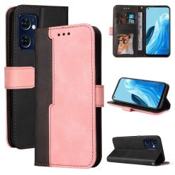 Peněženkové pouzdro Stitching černo-růžové – Oppo Reno 7 5G (Reno7 5G) | Levné Kryty | Levné Kryty | Levné Kryty