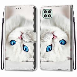 Knížkové pouzdro Trendy Cross case Bílá kočka – Samsung Galaxy A22 5G | Levné Kryty | Levné Kryty | Levné Kryty