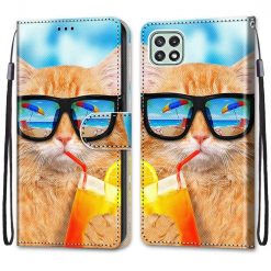 Knížkové pouzdro Trendy Cross case Kočka a drink – Samsung Galaxy A22 5G | Levné Kryty | Levné Kryty | Levné Kryty