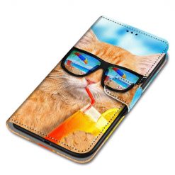 Knížkové pouzdro Trendy Cross case Kočka a drink – Samsung Galaxy A22 5G | Levné Kryty | Levné Kryty | Levné Kryty