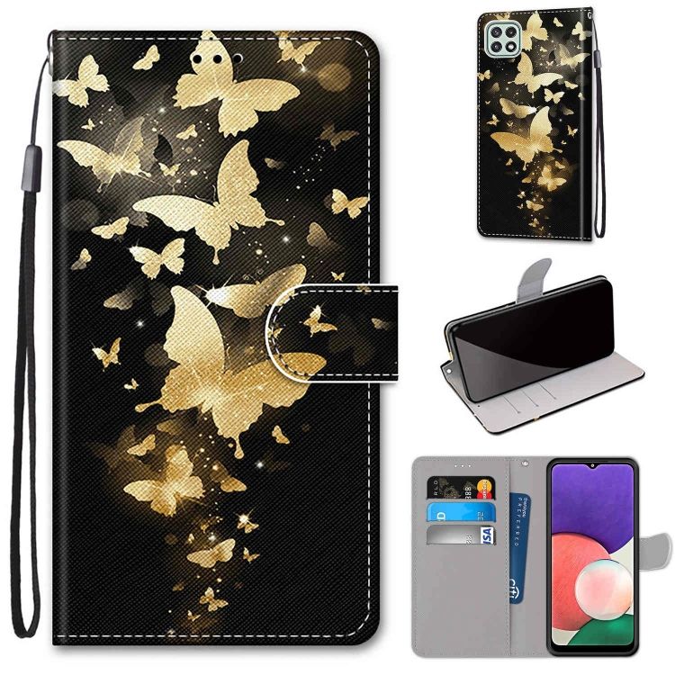 Knížkové pouzdro Trendy Cross case Zlatý motyl – Samsung Galaxy A22 5G