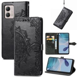 Peněženkové pouzdro Embossing Pattern Mandala Flower černé – Motorola Moto G13 / G23 / G53 5G | Levné Kryty | Levné Kryty | Levné Kryty