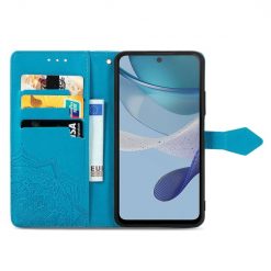 Peněženkové pouzdro Embossing Pattern Mandala Flower modré – Motorola Moto G13 / G23 / G53 5G | Levné Kryty | Levné Kryty  | Levné Kryty
