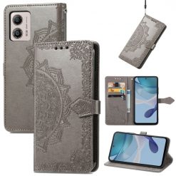 Peněženkové pouzdro Embossing Pattern Mandala Flower šedé – Motorola Moto G13 / G23 / G53 5G | Levné Kryty | Levné Kryty | Levné Kryty