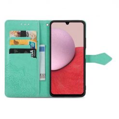 Peněženkové pouzdro Embossing Pattern Mandala Flower zelené – Samsung Galaxy A14 4G/5G | Levné Kryty | Levné Kryty | Levné Kryty