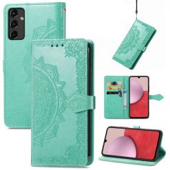 Peněženkové pouzdro Embossing Pattern Mandala Flower zelené – Samsung Galaxy A14 4G/5G | Levné Kryty | Levné Kryty | Levné Kryty