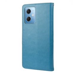 Peněženkové pouzdro Embossing Pattern Motyl a květ modré – Xiaomi Redmi Note 12 5G | Levné Kryty | Levné Kryty | Levné Kryty