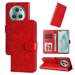 Peněženkové pouzdro Embossing Pattern Slunečnice červené – Honor Magic 5 Pro 5G | Levné Kryty | Levné Kryty | Levné Kryty