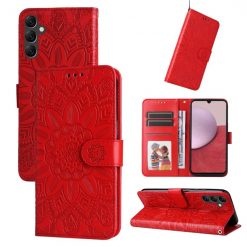 Peněženkové pouzdro Embossing Pattern Slunečnice červené – Samsung Galaxy A14 4G/5G | Levné Kryty | Levné Kryty | Levné Kryty
