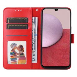 Peněženkové pouzdro Embossing Pattern Slunečnice červené – Samsung Galaxy A14 4G/5G | Levné Kryty | Levné Kryty | Levné Kryty