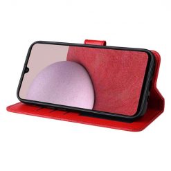 Peněženkové pouzdro Embossing Pattern Slunečnice červené – Samsung Galaxy A14 4G/5G | Levné Kryty | Levné Kryty | Levné Kryty