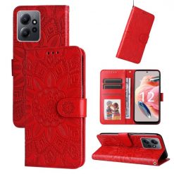 Peněženkové pouzdro Embossing Pattern Slunečnice červené – Xiaomi Redmi Note 12 (4G) | Levné Kryty | Levné Kryty | Levné Kryty