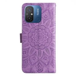 Peněženkové pouzdro Embossing Pattern Slunečnice fialové – Xiaomi Redmi 12C | Levné Kryty | Levné Kryty | Levné Kryty