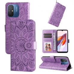 Peněženkové pouzdro Embossing Pattern Slunečnice fialové – Xiaomi Redmi 12C | Levné Kryty | Levné Kryty | Levné Kryty
