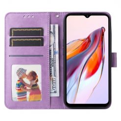 Peněženkové pouzdro Embossing Pattern Slunečnice fialové – Xiaomi Redmi 12C | Levné Kryty | Levné Kryty | Levné Kryty