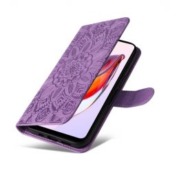 Peněženkové pouzdro Embossing Pattern Slunečnice fialové – Xiaomi Redmi 12C | Levné Kryty | Levné Kryty | Levné Kryty