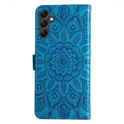 Peněženkové pouzdro Embossing Pattern Slunečnice modré – Samsung Galaxy A14 4G/5G | Levné Kryty | Levné Kryty | Levné Kryty