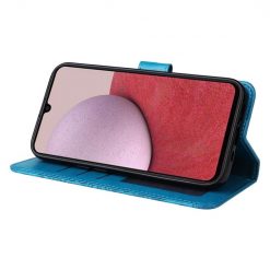Peněženkové pouzdro Embossing Pattern Slunečnice modré – Samsung Galaxy A14 4G/5G | Levné Kryty | Levné Kryty | Levné Kryty