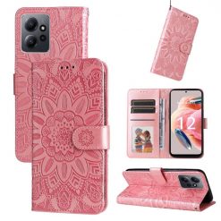 Peněženkové pouzdro Embossing Pattern Slunečnice růžové – Xiaomi Redmi Note 12 (4G) | Levné Kryty | Levné Kryty | Levné Kryty