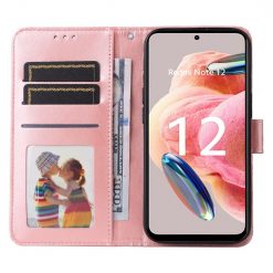 Peněženkové pouzdro Embossing Pattern Slunečnice růžové – Xiaomi Redmi Note 12 (4G) | Levné Kryty | Levné Kryty | Levné Kryty