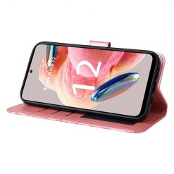 Peněženkové pouzdro Embossing Pattern Slunečnice růžové – Xiaomi Redmi Note 12 (4G) | Levné Kryty | Levné Kryty | Levné Kryty
