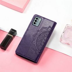 Peněženkové pouzdro Embossing Pattern Mandala Flower fialové – Nokia G22 | Levné Kryty | Levné Kryty | Levné Kryty