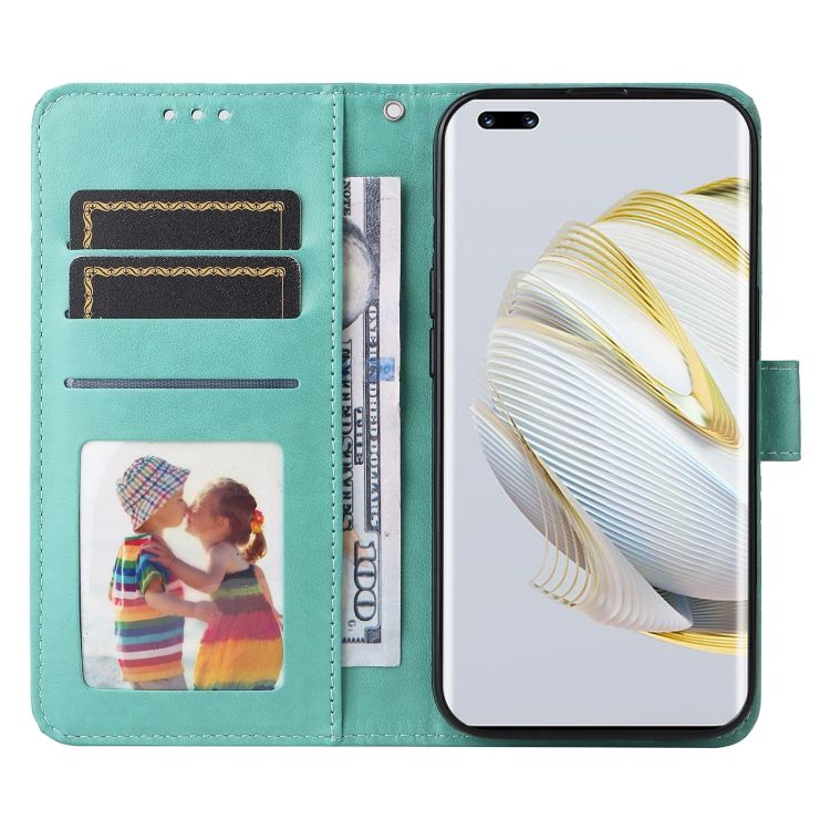 Peněženkové pouzdro Embossing Pattern Slunečnice zelené – Huawei Nova 10 | Levné Kryty | Levné Kryty | Levné Kryty