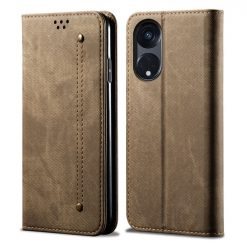 Peněženkové pouzdro Denim Texture světlohnědé – Oppo A98 5G | Levné Kryty | Levné Kryty | Levné Kryty